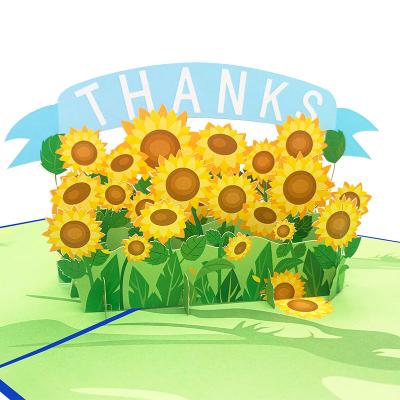 China America Sunflower Pop Up Greeting Card With Envelope Thank You Card Love Graduation Handmade Paper Gift Certificate for sale