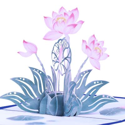 China Europe Lotus Greeting Card With Envelope Gift Customized Print Flower Flora 3D Pop Up Card Chinese Style Ink Painting for sale