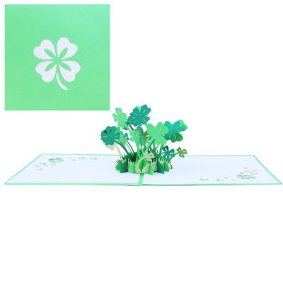 China Europe Lucky Four Leaves Clover Greeting Cards Valentines Thank You Card Paper Flower Handmade Custom 3D Cards Printing for sale