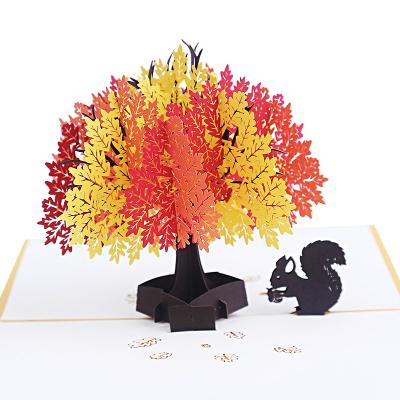 China Europe Oak Squirrel Pop Up Card With Envelope Gift Occasion 3D Greeting Cards Handmade Custom Printing Postcard for sale