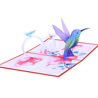 China Europe Hummingbirds Butterfly Greeting Card For Valentine's Day Pop Up Greeting Cards Occasion Handmade 3D Flowers for sale