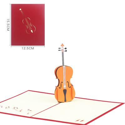 China Europe Violin Pop Up Greeting Card Concert Invitation Card Musical Instrument Souvenir 3D Gift Card for sale