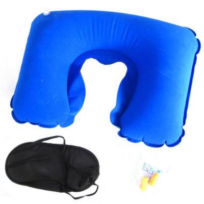 China Wholesale Inflatable Inflatable Neck Support Travel Pillow Set With Eye Mask And Ear Plugs for sale