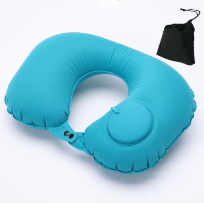 China Inflatable Fast Air Filled U Shaped Pouch Pack TPU Flight Travel Neck Push Type Pillow for sale