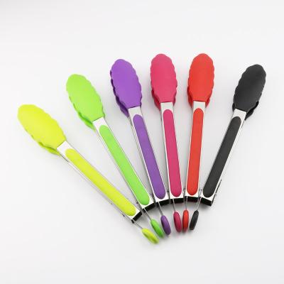 China Viable Customized Multifunction Tongs Heat Resistance Silicone Stainless Steel Handle Salad Fruit Vegetable Kitchen Tongs for sale