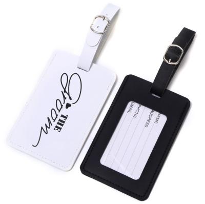 China 2019 New Black White Wedding Luggage PU Leather Luggage Tag For Bride And Groom for sale