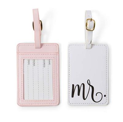 China Custom Luggage Novel Printed Mr. & Mrs. PU Leather Luggage Tag Wedding Favor for sale