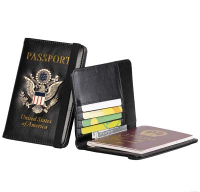 China Stand For New USA Logo High Quality Leather Cards Metal Leather PU Blocking Passport Holder Card Holder Wallet for sale