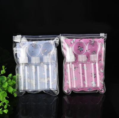 China Personal Care Custom Packing 5PCS Empty Clear Mini PET Plastic Travel Spray Bottle Set for sale