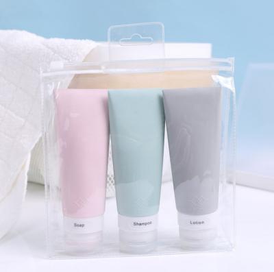 China Colorful Personal Care 38ml 60ml 80ml Squeeze Silicone Travel Refillable Bottle Set For Shampoo Lotion Soap for sale