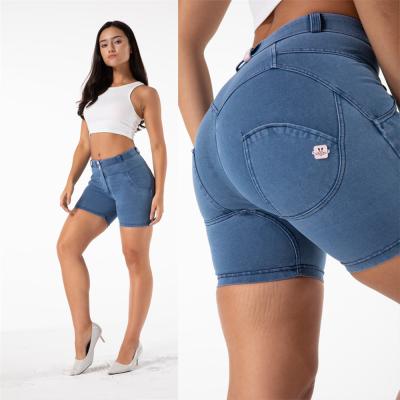 China Breathable Shascullfites Shaping Yoga Shorts Booty Lift Hip Gym Shorts Fitness Sports Tights Stretch Running Gaiters Denim Biker Shorts for sale