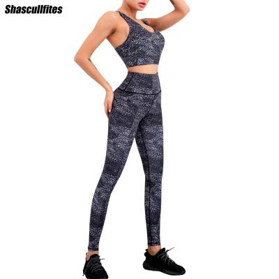 China Breathable Shascullfites Printed Leggings Fitness Suit For Womens Gym Equipment Bras Grow Top Yoga Set Womens Sports Overall Sportswear for sale