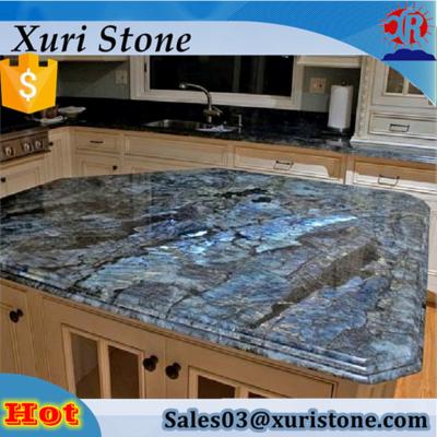 China Kitchenroom Lemurian Blue Labradorite Granite Polished Slab With Blue Flower for sale