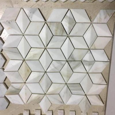 China White Carrara Marble Rhombus 3D Mosaic Flooring Slabs for sale