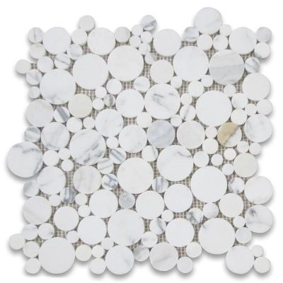 China Parquet Natural Stone Penny Round Mosaic 12X12 White Marble Slabs for sale