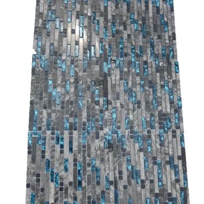 China Parquet mix blue glass stone marble mosaic slabs for swimming pool for sale