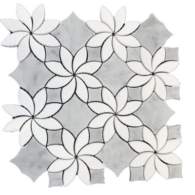 China Parquet Promotion Carrara White Flower Marble Mosaic for sale