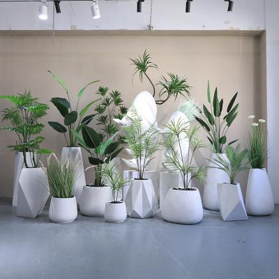 China Luxury White Home Decor Fiberglass Vase Green Plants Vase Combination Set Minimalist Artificial Floor Vases Large for sale