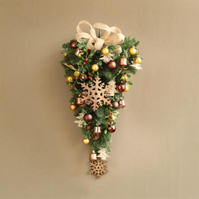 China Golden Eco-friendly Christmas + Upside Down Hanging Christmas Tree Snow Wood Shop Decoration Indoor s for sale