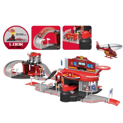 China Alloy Car Children's Plastic Catapult Parking Track Fire Children's Toys Railway Toys Plastic Railway Toys for sale