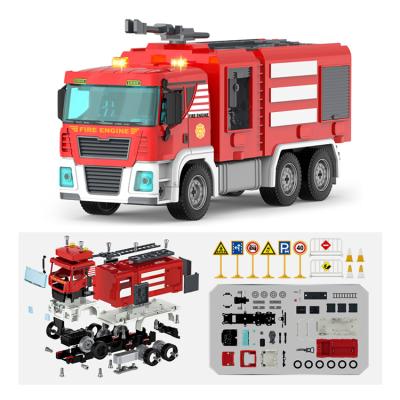 China Diy toy fire truck kids play car toys friction assembling truck with battery diy toy fire truck for kids for sale