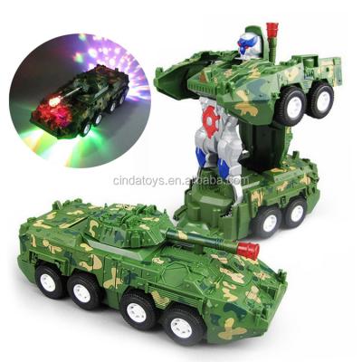 China Hot Sale Kids Robot Toys Tank Military Fashion Kids Robot Toys Electric Tank Military Model Vehicle Deformation Car with Light and Music for sale