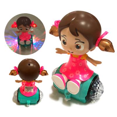 China Battery Operated Toys Light Sound Effect BRI Certificate Kids Toy Automatic Acceleration Rotation Dance Girl Doll for sale