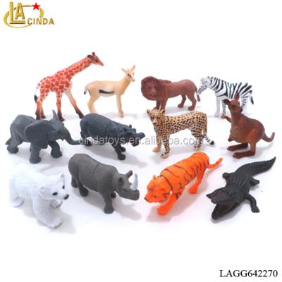 China Decoration 7-10cm Jungle Animal Set, Different Style PVC Raubtier 12 Figure, Kids Animal Park Toy Set for sale