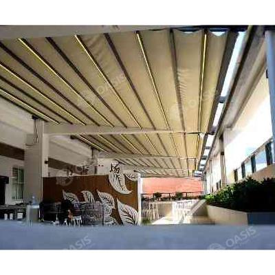 China Adjustable Shade Retractable Fabric Pergola , All Season Retractable Roof Gazebo 10 X 12 for sale