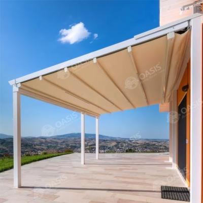 China Pergola de jardín de aluminio impermeable con techo plegable retráctil y luces LED en venta