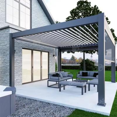 China Wind Resist Garden Aluminum Pergola With Louvered Roof And LED Light for sale