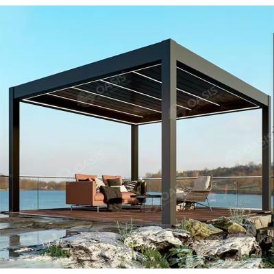 China Volledig automatische elektrische opening en sluiting patio muur gemonteerd gemotoriseerde aluminium pergola voor herenhuizen Te koop