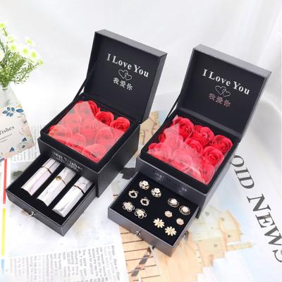 China Handmade Custom Flower Flip Drawer Necklace Ring Earrings Jewelry Gift Box Lipstick Packaging Eternal Gift Box for sale