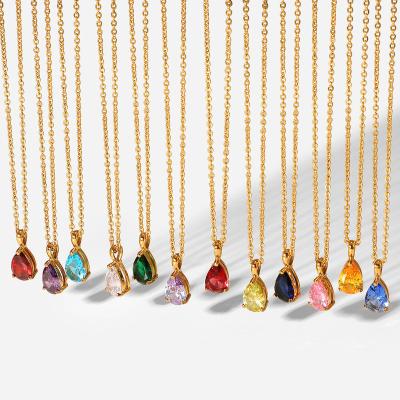 China New FASHIONABLE Necklace Drop Shaped December Birthday Zirconium Pendant Gold Plated Stainless Steel Necklace for sale