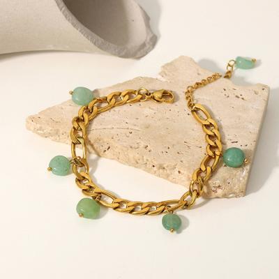 China French Tassel Chain Charm Green Figaro High Quality Vintage Fashion Jewelry Stainless Steel Natural Stone Bracelet for sale