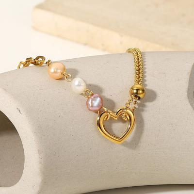 China New High Quality Waterproof Jewelry Colorful Pearl Heart Charm Fashion Jewelry Stainless Steel Beaded Bracelets for sale