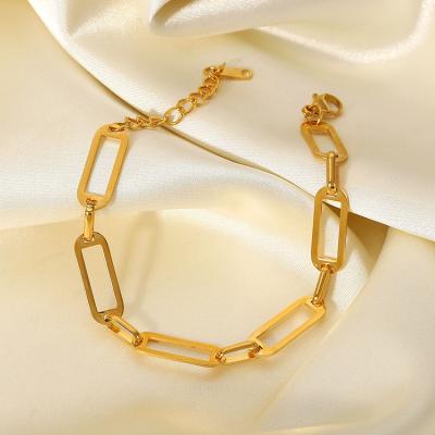 China 2022 high quality European and American wholesale gold stainless steel chain bracelets rectangular women for sale