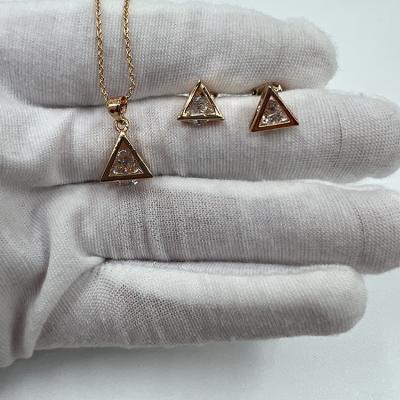 China Gold Plated Party Wedding Diamond Triangle Zircon Necklace Women Pendant Jewelry Sets Set TRENDY Fashion Necklaces Earrings Woman Jewelry Sets for sale