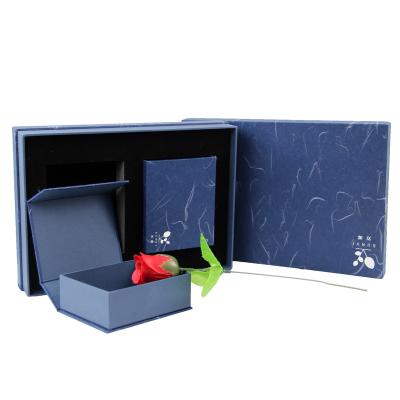 China Handmade Denim Bule Color Cardboard Kraft Paper Package Gift Tea Packing Box for sale