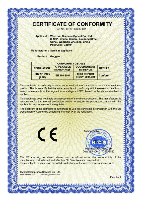 CE - Wenzhou Dachuan Optical Co., Ltd.