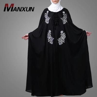 China Polyester Gorgeous Women's Patch Black Embroidered Work New Detailing Abaya To Loosen Cardigan Fit Arabic Kimono Dubai Islamic Clothing for sale