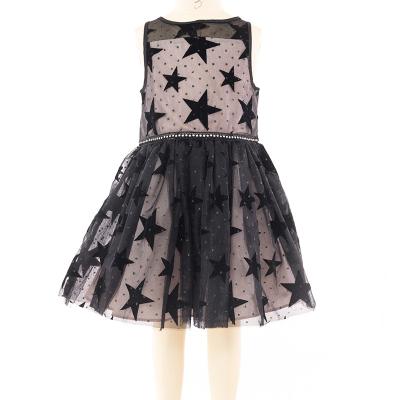 China Anti-wrinkle Finalz fashion new girls dresses black star gauze dress for sale