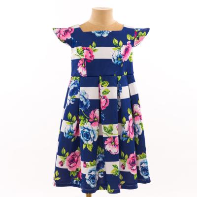 China OEM Finalz Print Anti-Static Girls Dresses Floral Long Skirt Navy Blue Print Dress for sale