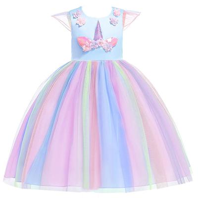 China Wholesale Unicorn Girl Dresses Rainbow Sleeveless Anti-wrinkle Finalz Girls Clothing Cloth For Party for sale