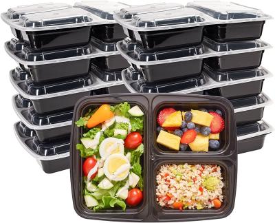 중국 PP Plastic Take Away Compartment Food Container 76G With Black Transparent Lid 판매용