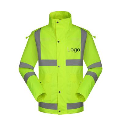 China Water Proof Manufacturer Custom Hi Strength Safety Wear Raincoat Pants Anorak Reflect Durable Breathable PU Coating Jacket Breeches Hood for sale