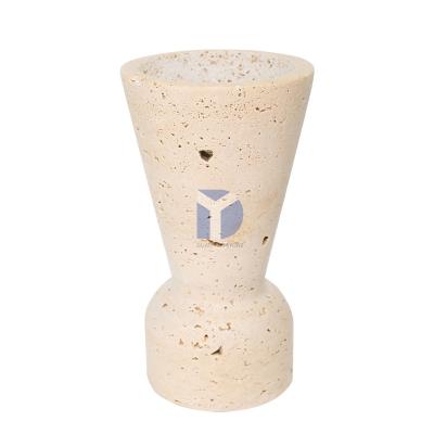 China Luxury Natural Stone Sphere Incense Burner Travertine Marble Censer Holder Wooden Incense Holder for sale