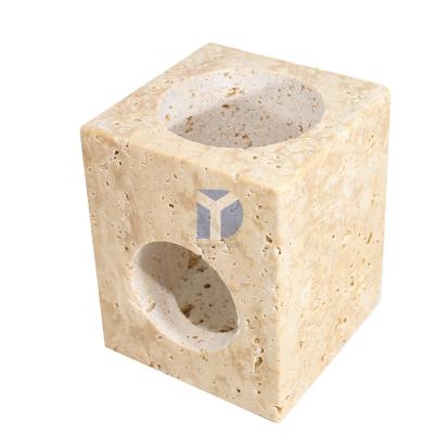 China Classic Matt Cube Candle Holder Retro Style Candle Container Luxury Natural Marble Empty Indoor Decor Home Hotel Decorate for sale