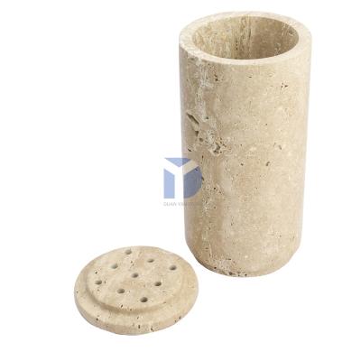 China Luxury Natural Travertine Incense Holder Round Stand Marble Stone Censer for sale