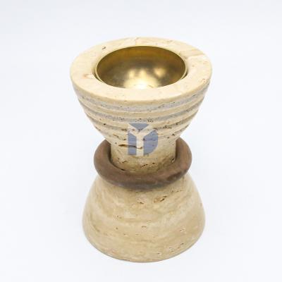 China Luxury Natural Travertine Incense Holder Round Stand Marble Stone Censer for sale